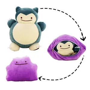 OEM/ODM Pokemoned Plush Doll Changeable Two Style in One Special Transform Snorlax Cushion Super Soft Cartoon Toys Pillow Doll