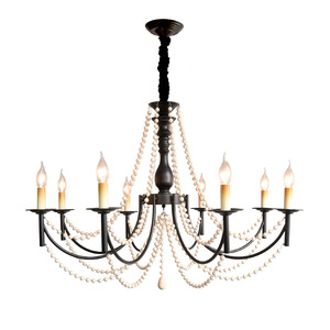 French Retro Style <b>Chandelier</b> With Pearl Beads Multi Head LED <b>Light</b> For Living Room Bedroom Home Decor - Product Image 3