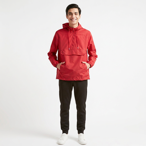 2026 Blank Custom Men's Vintage <b>Canvas</b> Pullover Hooded Side-zip Windbreaker Jacket with Pockets - Product Image 1