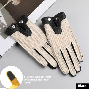 Gants de conduite en cuir véritable et peau de mouton pour hommes et femmes, avec maille tricotée, pour le cyclisme quotidien, souples et compatibles écran tactile - Product Image 2