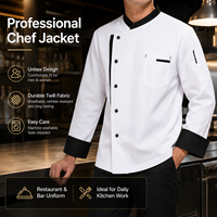 Veste de chef professionnelle blanche à manches longues avec bordure contrastante, uniforme de restaurant, veste de cuisinier, logo personnalisé, vêtements de travail pour boulangerie et restauration