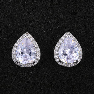 Boucles d'oreilles pendantes en or blanc avec zircon taille poire, serti clos, bijoux de mode classiques pour femme, mariage E470 - Product Image 3
