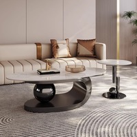 Ensemble Moderne de Petites Tables Basses de Luxe en Marbre Ovale Doré, Extensible en Acier Inoxydable, Design Élégant pour Salon et Meuble Central