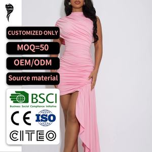 Nuevo Estilo 2026 Vestido Mini de Un Solo Hombro para Mujer con Cuello Drapeado, Fruncido, Ajustado, con Abertura Alta y Cola, Vestido de Fiesta Cóctel, OEM Personalizado - Product Image 2