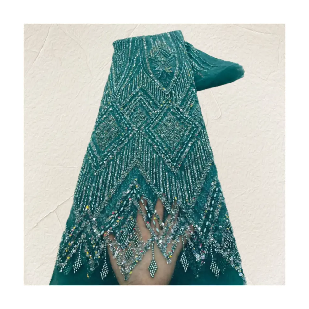 Ái lực mới pháp vải tuyn với sequins hạt và ngọc trai ren vải cho may sang trọng Wedding party Dress