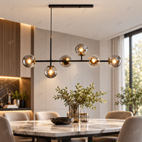 Luminaire suspendu moderne en verre à six globes dorés pour salle à manger, îlot de cuisine, salon, boutique, espace de détente