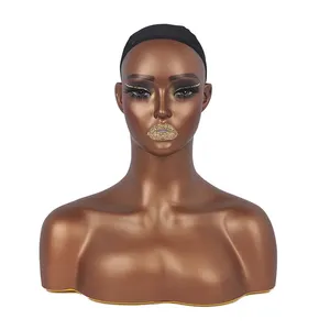 Nieuwe Aankomst Afrika Amerika Vrouwelijke Mannequin Hoofd Voor Menselijk Haar Pruik Tentoonstelling Half Lichaam Mannequin Voor Hoeden Display