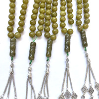 Perles de prière en jade d'olive perle de pierre d'inquiétude nouveaux modèles chapelet musulman Tesbih Souvenir islamique perles de pierres précieuses naturelles