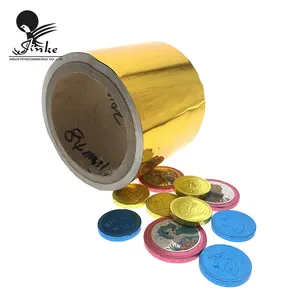 Custom food grade printed 38 MIC gold color aluminum foil materials for coins chocolates wrapper