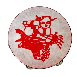 Wholesale Chinese Traditional Paper-cut Print Tambourine <b>Drum</b> With Single Row Stainless Steel Jingles For Chinese Dance Stage - Product Image 2
