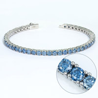 Pulsera de tenis de moissanita azul real de plata S925 de 5 mm, cadena de eslabones clásica con diamantes de laboratorio, joyería de imitación de diamantes de alta calidad