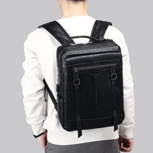 Laptop <b>Backpack</b> 15-Inch Waterproof PU Business Travel Bag Unisex Solid Color Contrasting Stitching Spring 2024 - Product Image 4