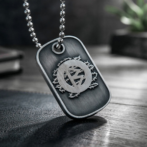 Collar con Placa de Identificación para Perro, de Aleación de Zinc con Acabado Metálico Negro Cepillado, Logotipo 3D en Relieve, Colgante de Moda Personalizado con Cadena de Bolas para Hombre - Product Image 4