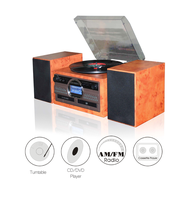 Platine Vinyle Rétro en Bois avec Lecteur CD/DVD, Enregistreur de Cassettes et Radio AM/FM, Gramophone avec Haut-Parleurs Stéréo Externes