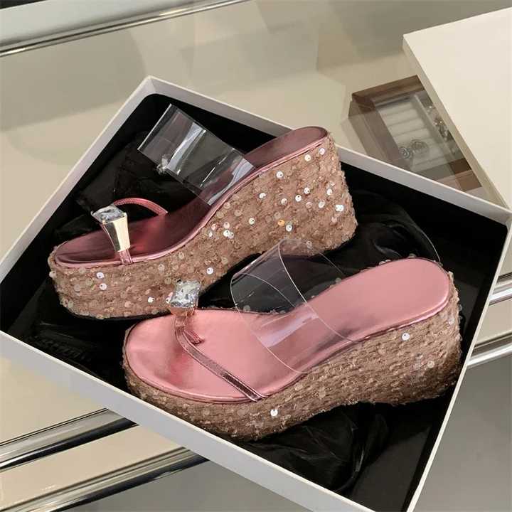 Sandales Femme Transparentes à Talon épais Paillettes - Neuf Avec Emballage
