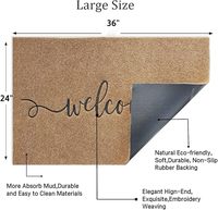 Tapis en fibre de coco au design inspiré de la fibre de coco, avec texture polyester et base en PVC pour une utilisation stable à l'entrée.