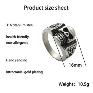 European American Style <b>Titanium</b> Steel Skull <b>Ring</b> Men's Punk Rock Retro Fashion Jewelry Silver 26024 - Product Image 4