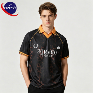 QZFSO Vertical Stripes Lepord Boxy Polyester Custom Sublimation Transfer Print Football Tee Sport Soccer Polo Collar Mens Jersey - Product Image 1
