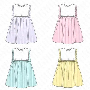 Весенне-пасхальные хлопковые платья в полоску для девочек, без рукавов, с оборками, одежда для маленьких девочек, детское летнее платье