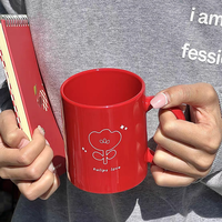 Vente en gros de tasses à café en céramique rouge, tasses à lait pour le petit-déjeuner, 350 ml, tasses en porcelaine, tasses à café en céramique pour cadeau, logo personnalisé, tasse à café
