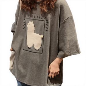 Camisetas de Mujer de Manga Corta con Estampado de Alpaca de Dibujos Animados, Estilo Coreano, Holgadas, Informales, Talla Grande, Verano 2023 - Product Image 3