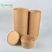 Bol à salade jetable écologique en papier kraft Senang02 Factory avec couvercle en PP personnalisé 500/750/1000ml pour emporter