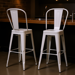 Fletcher Lot de 2 tabourets de bar en métal blanc de 24 pouces, design industriel moderne, meubles de bar durables pour la maison - Product Image 2