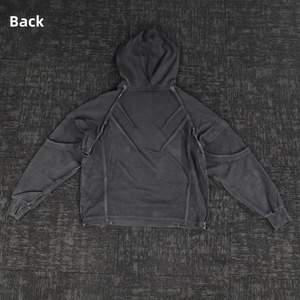 Sudaderas con Capucha y Pantalones Deportivos Personalizados para Hombre, de Algodón, Estilo Francés, Holgados, Negros, con Pedrería - Product Image 3