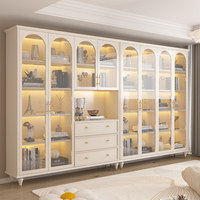Bibliothèque en bois massif de style français avec portes vitrées, étagère sur pied pour salon et vitrine à vin, 6 étagères, durable