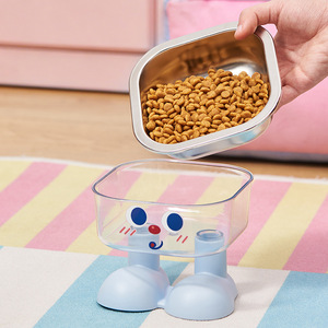 Anti Black Chin <b>Cat</b> Bowl, Elevated Pet <b>Feeder</b> with Removable Steel Dish, Stable Non-Slip Stand, Healthy Material Dog Food Bowl - Product Image 1