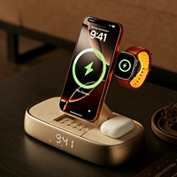 2026 Tech & Gadgets Utiles Simple 5-in-1 Opvouwbare Draadloze Oplaadstandaard met Muziekspeaker, Wekker, Nachtlampje