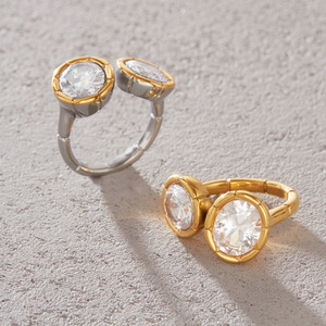 Women's 18K <b>Gold</b> Plated <b>Cocktail</b> <b>Ring</b> With Natural Round Diamond Bezel Setting Classic Engagement Jewelry - Product Image 3