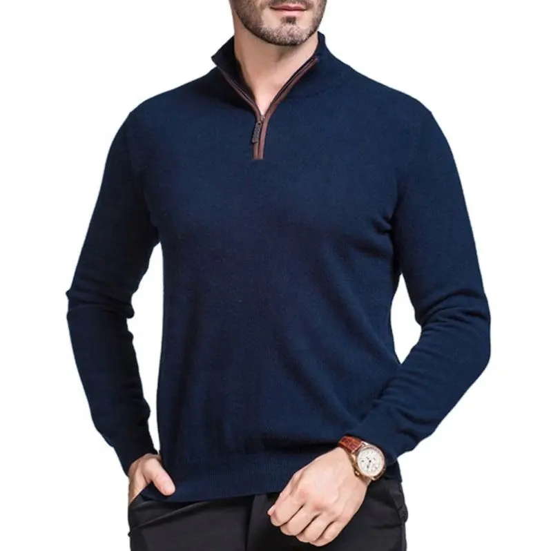 カスタムロゴ高品質綿100% プレーンソフトニットクラシックスタイルの服男性用上品な1/4ジップハーフファインフィットセーター