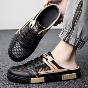 Chaussures décontractées pour hommes, style mules en maille ajourée, nouvelle collection 2026, à semelle épaisse et plateforme, anti-odeur, grande taille 47, noires - Product Image 1