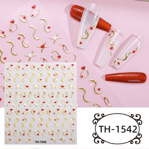 <b>Red</b> <b>Glitter</b> 3D Love Heart Nail Decals Waterproof Self-Adhesive DIY Nail Art Decoration Stickers for Manicure Salon Use - Product Image 5