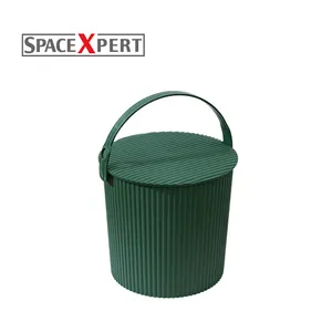 圆形塑料桶带盖大容量储物桶亮色桶带手柄彩色多功能桶