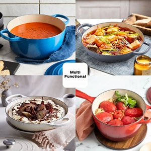 Bộ nồi chảo gang tráng men 11 món với nồi hầm, vỉ nướng, nồi hải sản màu đỏ, xanh lá, xanh dương, cam, thiết kế tùy chỉnh không tráng phủ - Product Image 4