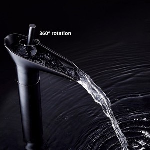 Robinet <span class=keywords><strong>de</strong></span> lavabo cascade noir en verre à vin, monocommande, à poser sur comptoir, style minimaliste moderne, pour hôtel - Product Image 3
