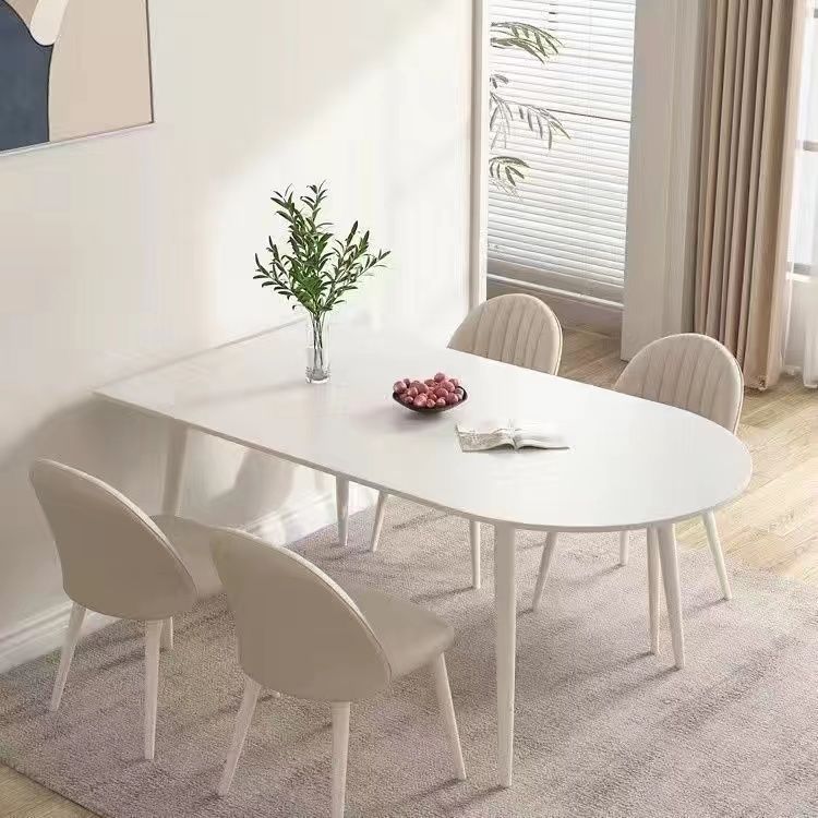 Table de salle à manger péninsule en dalle blanc crème