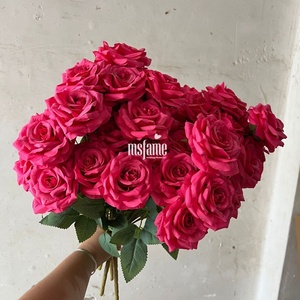 MSFAME <span class=keywords><strong>Flores</strong></span> Rojas Ramo de Novia 9 Cabezas Colores Dobles Rosas Artificiales Blancas Flor de Seda Dorada Rosa - Product Image 4