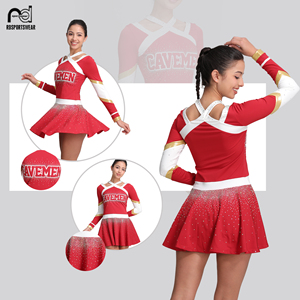 Uniformes de Porristas Personalizados para Niñas de Secundaria, con Lentejuelas, Manga Larga, Color Rosa, con Faldas con Volantes - Product Image 6