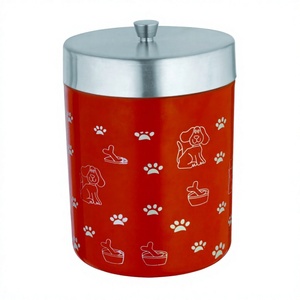 Pet <b>Canister</b> <b>Set</b> Colored Printed Stainless Steel Orange Color <b>Canister</b> With Paw Print Storage Jar Box - Product Image 1