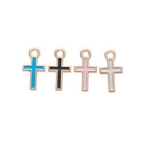 Colgante de Cruz Latina en Tono Dorado, de Aleación de Zinc Esmaltada, con Aro Individual, <span class=keywords><strong>para</strong></span> Recuerdos de <span class=keywords><strong>Bautizo</strong></span> y Manualidades - Product Image 1