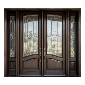Porte intérieure double en bois massif, design incurvé GA-48G, avec vitraux, pour patio ou bureau. - Product Image 3