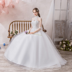 High Waisted Ball Gown Wedding Dress Off White Tulle High Neckline Simple Elegant Fashionable Main Wedding Dress - Product Image 3