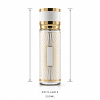 Flacon de parfum vide personnalisé 250 ml, noir mat, cylindrique, avec capuchon métallique gaufré, atomiseur rechargeable en gros, logo personnalisé