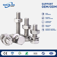 Set baut dan mur baja tahan karat A2-70 304 DIN 933 dengan permukaan polos, termasuk baut kepala segi enam, ring datar, dan koleksi mur.