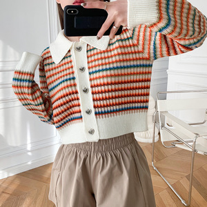 2023 INS Fashion Mix Colorful Rainbow Stripes Mujeres Knit <span class=keywords><strong>Cardigan</strong></span> para niñas - Product Image 3