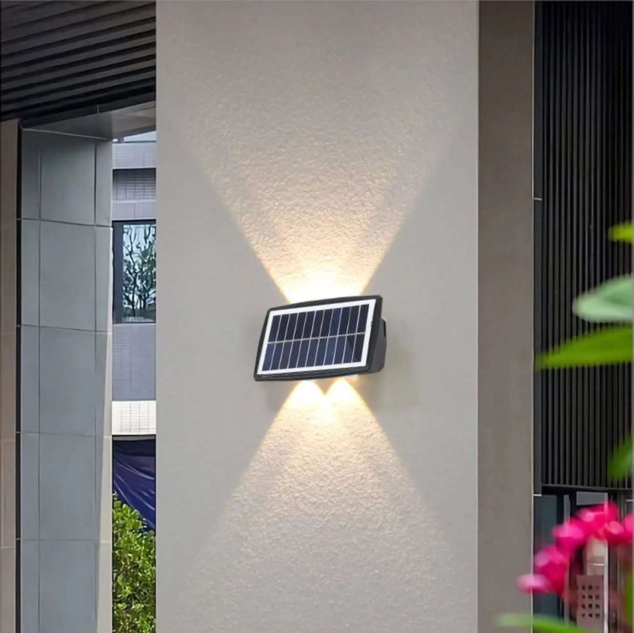 Luce solare parete esterna su e giù Glow Wall Washer luce luminosa 4LED specchio convesso bianco e caldo per il percorso