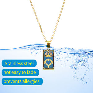 مجوهرات ملونة تقطير جواهر التاروت الزركون قلادة مقاومة للماء 18 قيراط مطلية بالذهب قلادة التاروت من الفولاذ المقاوم للصدأ - Product Image 3